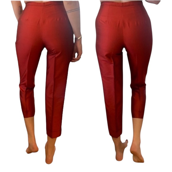 GIANNI PETITE Red Silk High Waist Cuffed Ankle Cropped Pants • Vintage 90s • 4 P - Picture 5 of 16